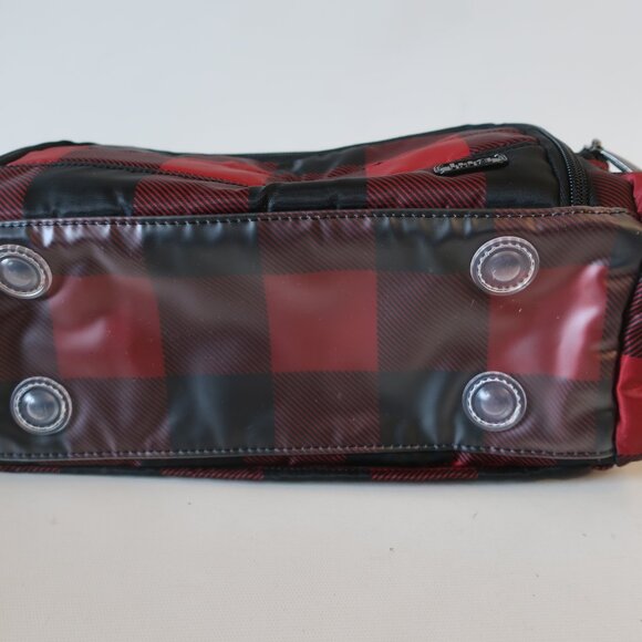NWOT Womens Trolley Lug Buffalo Check Red Black Zip Pockets Travel Cosmetic Case - Picture 6 of 13
